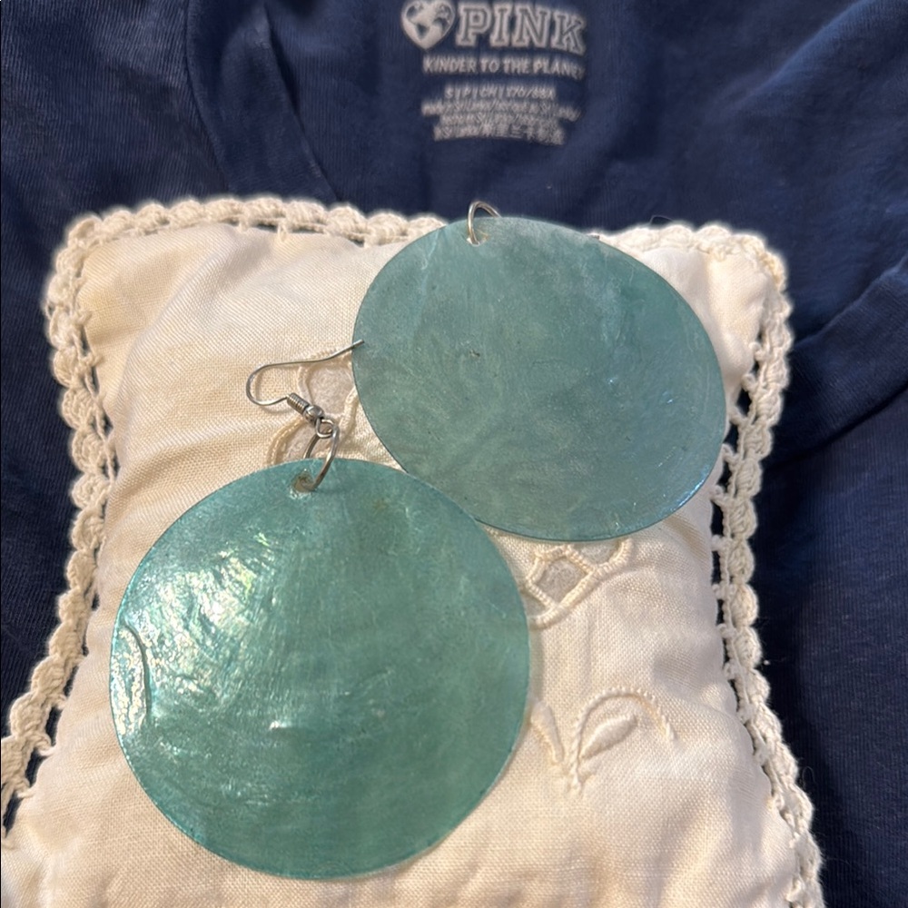 SHELL Large Teal Earrings!!